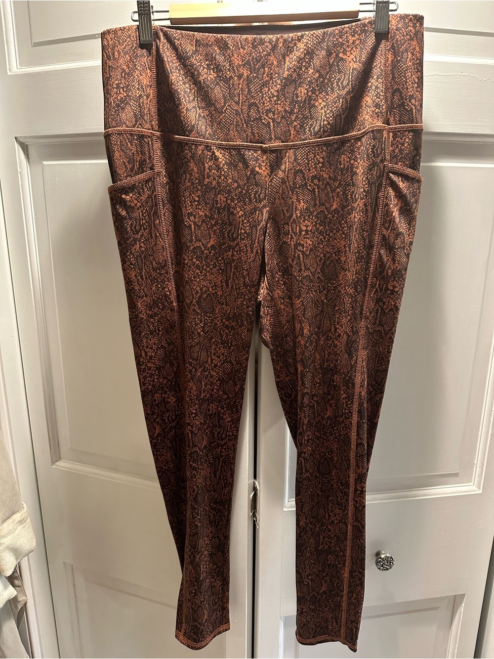 Women's High-Waist Snake Print Leggings - Brown
